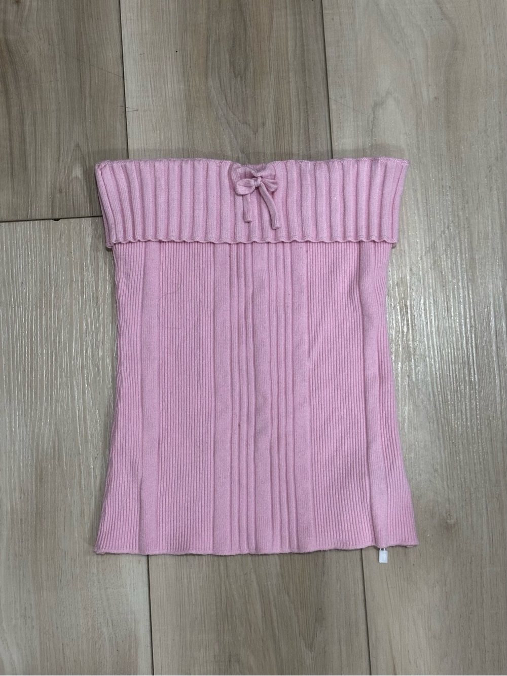SHEIN Pink Ribbed Off-Shoulder Tube Top with Bow